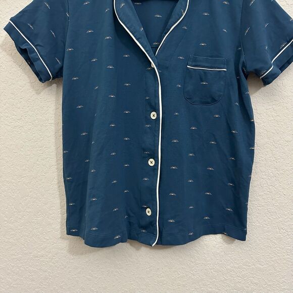 FAHERTY x ROLLER RABBIT Polo Pajama Top in Blue Mini Wave - Picture 3 of 8